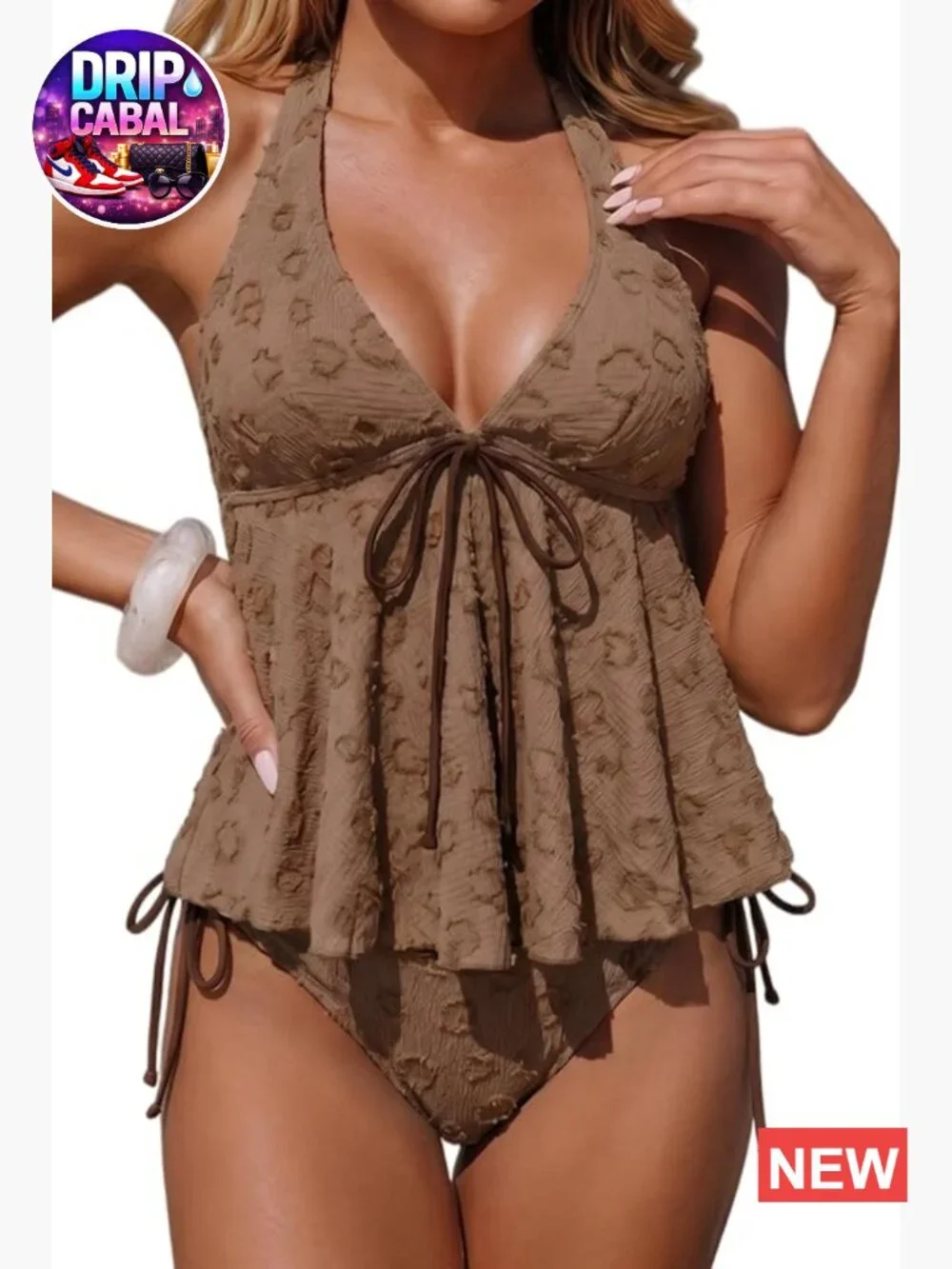 Plus Size Tummy Control Halter Tankini Set, Stars and Strips Print,